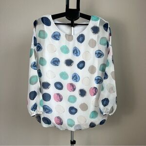 Heine Polka‎ Abstract Dot Blouse Women 42 EU L Sheer Artsy Capsule Wardrobe